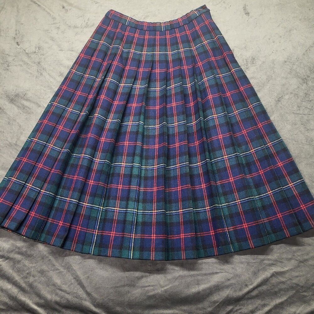 Vintage Pendleton Malcolm Tartan Pleated Wool Midi Skirt Size 8 Petite USA Made